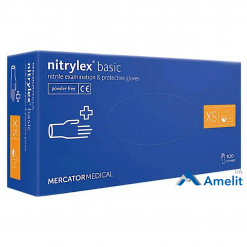 Рукавички нітрилові Nitrylex PF Protect Basic "XS" сині (Mercator Medical), 50 пар/пак.